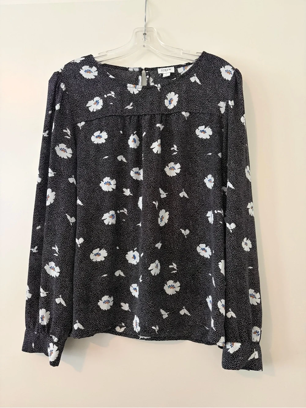 J. Crew Black Floral Print Long-Sleeve Blouse